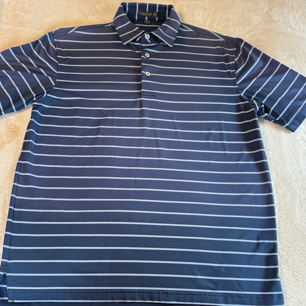 Peter Millar Summer Comfort Navy and light blue Striped Polo Shirt